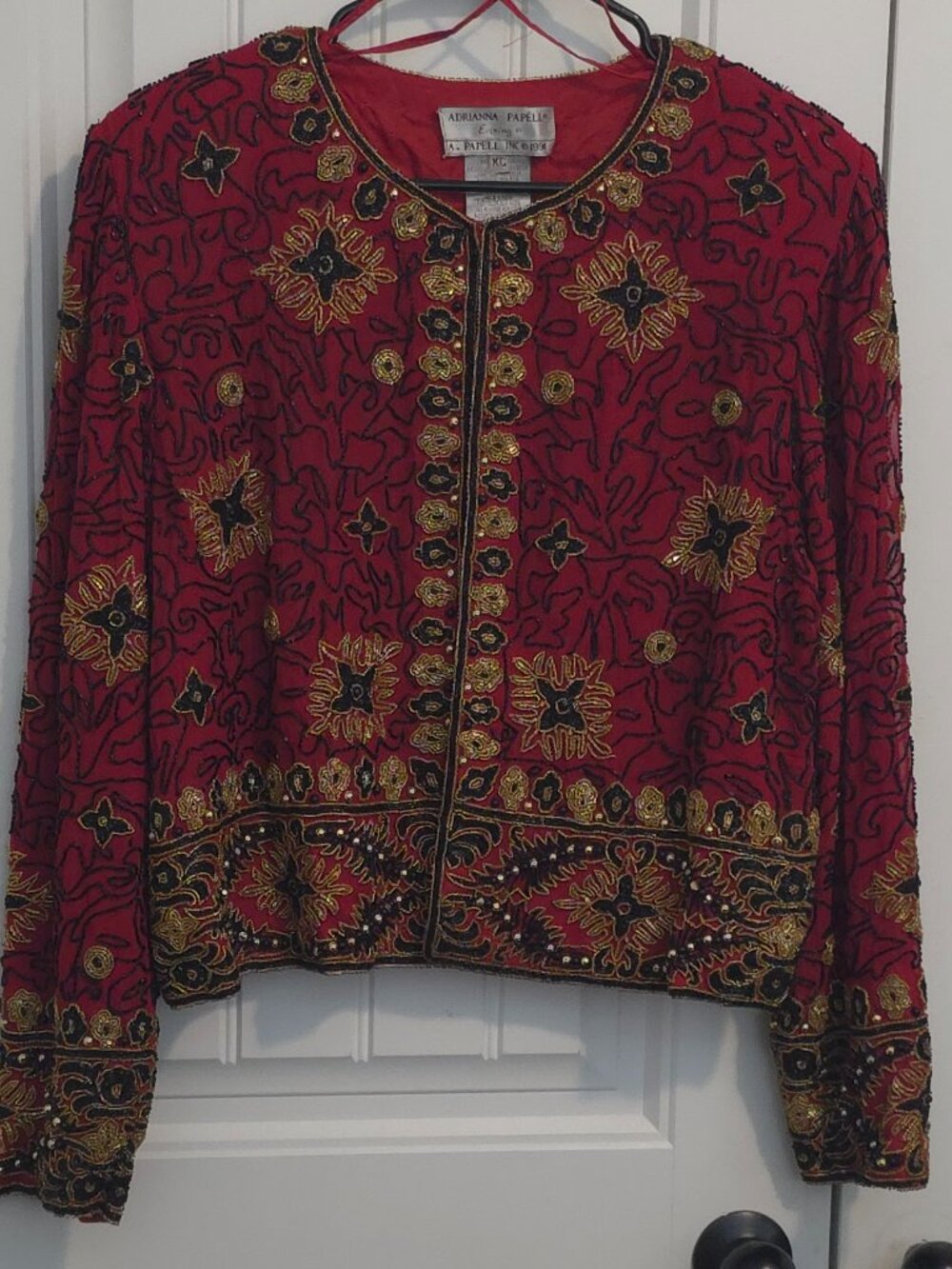 Adrianna Papell Boutique Red and Gold Sequined Evening Jacket - Woman's Size XL
